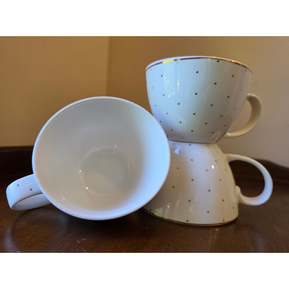 The English Mug Co Salisbury Limoges White Gold Polka Dot Fine China Mugs Set 3